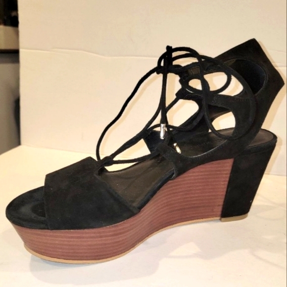REBECCA MINKOFF STRAPPY WEDGE PLATFORM SANDALS SZ 8 BLACK SUEDE main image 0